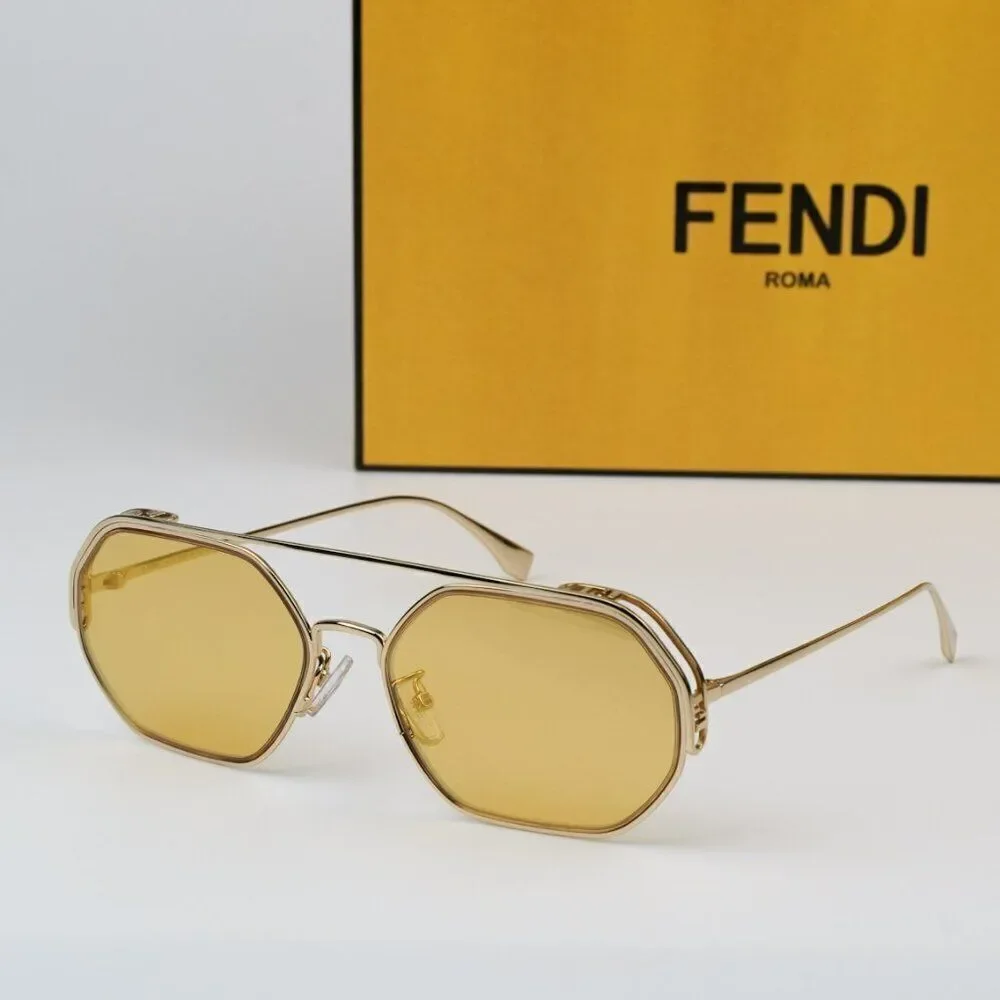 NEW Fendi FE40039U 10L Gold Yellow Mirror Unisex Geometric Sunglasses
